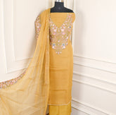 Organza Yellow Unstitched Suit